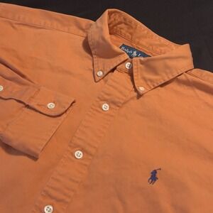Ralph Lauren Men's Orange Button Up Long Sleeve Blake Cotton Large Blue Pony